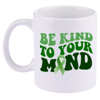 Be Kind To Your Mind Mental Health Awareness Ribbon 11oz C Handle Ceramic Mug