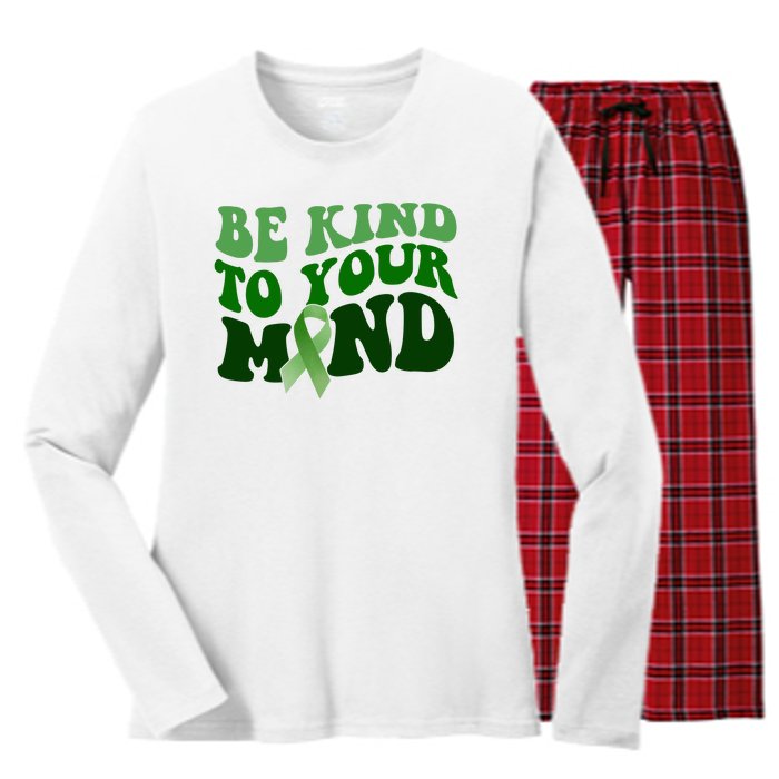 Be Kind To Your Mind Mental Health Awareness Ribbon Women's Long Sleeve Flannel Pajama Set 