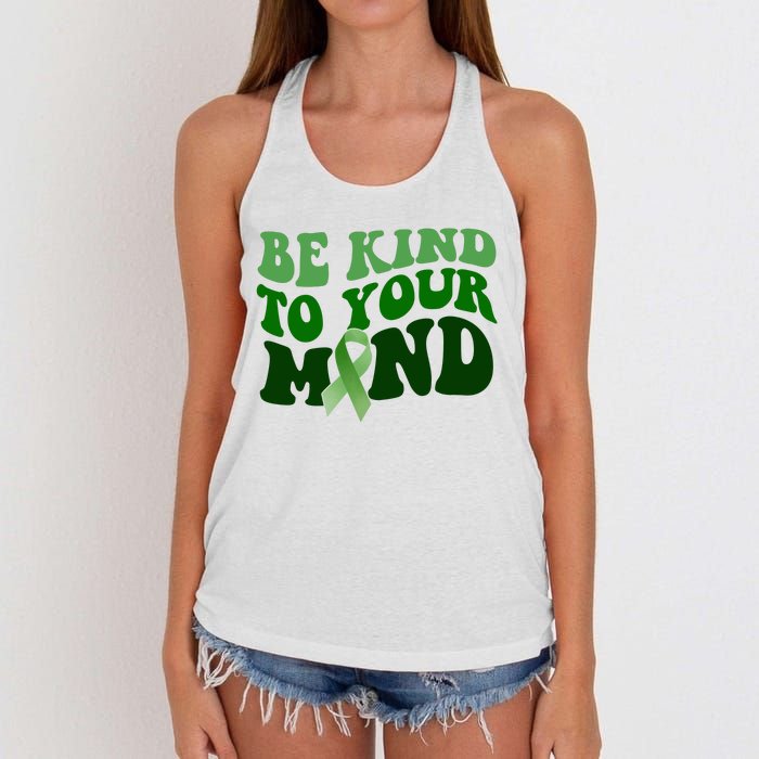 Be Kind To Your Mind Mental Health Awareness Ribbon Women's Knotted Racerback Tank