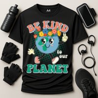 Be Kind To Our Planet Cute Retro Hippie Earth Cooling Performance Crew T-Shirt
