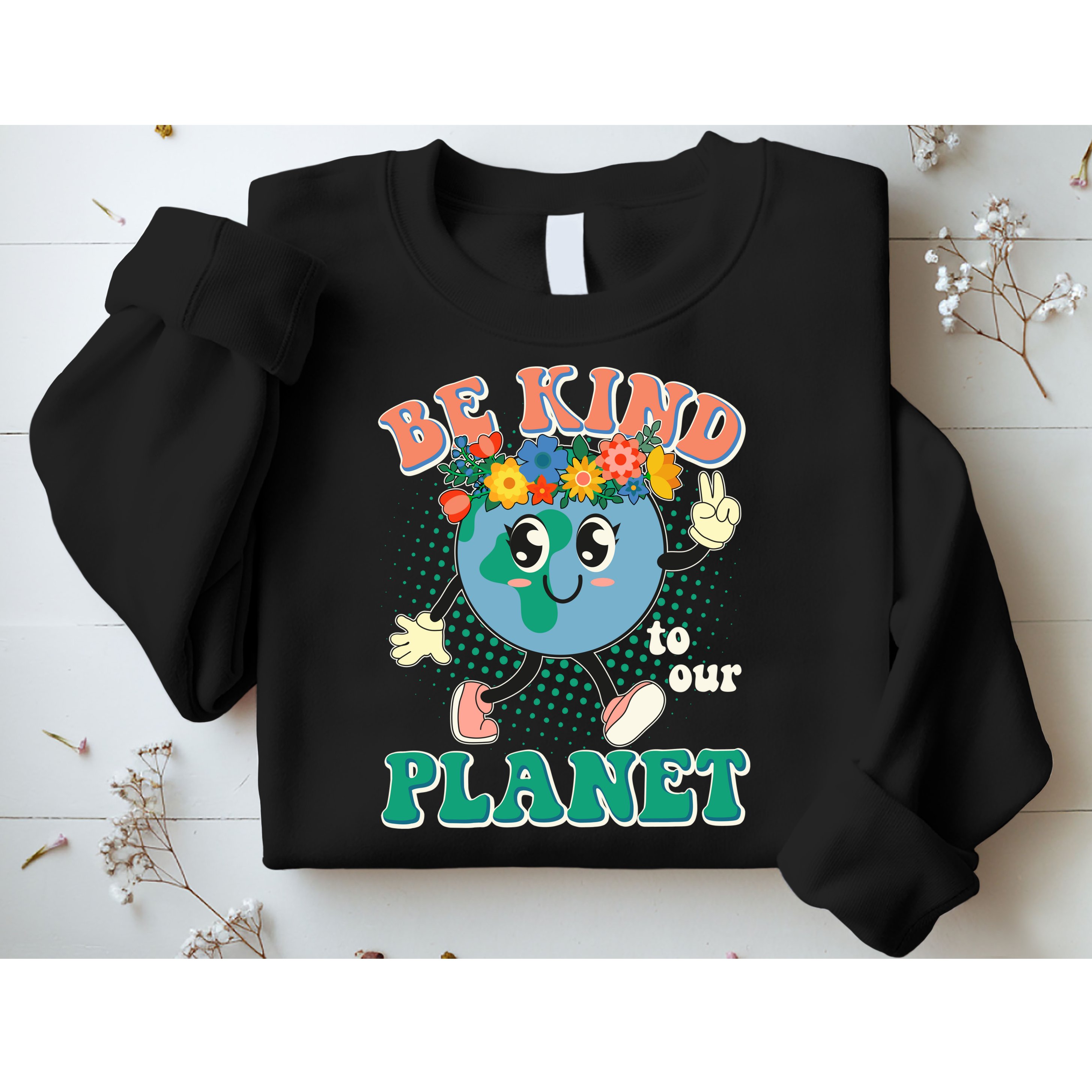 Be Kind To Our Planet Cute Retro Hippie Earth Sweatshirt