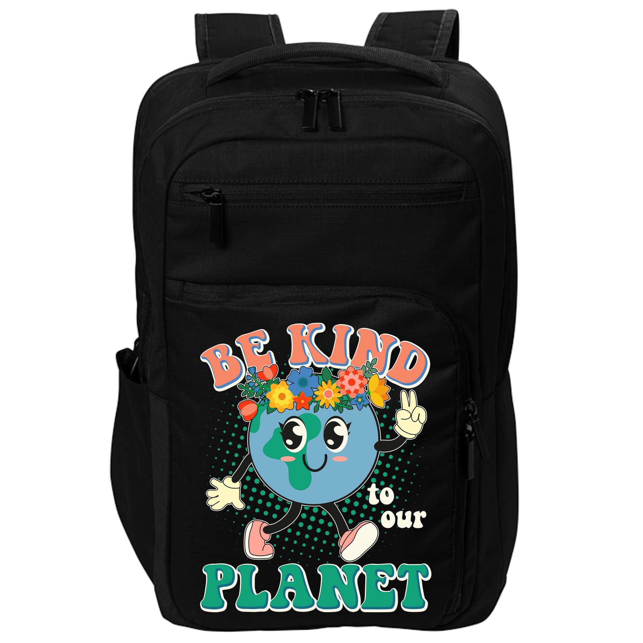 Be Kind To Our Planet Cute Retro Hippie Earth Impact Tech Backpack