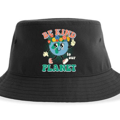 Be Kind To Our Planet Cute Retro Hippie Earth Sustainable Bucket Hat