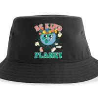 Be Kind To Our Planet Cute Retro Hippie Earth Sustainable Bucket Hat