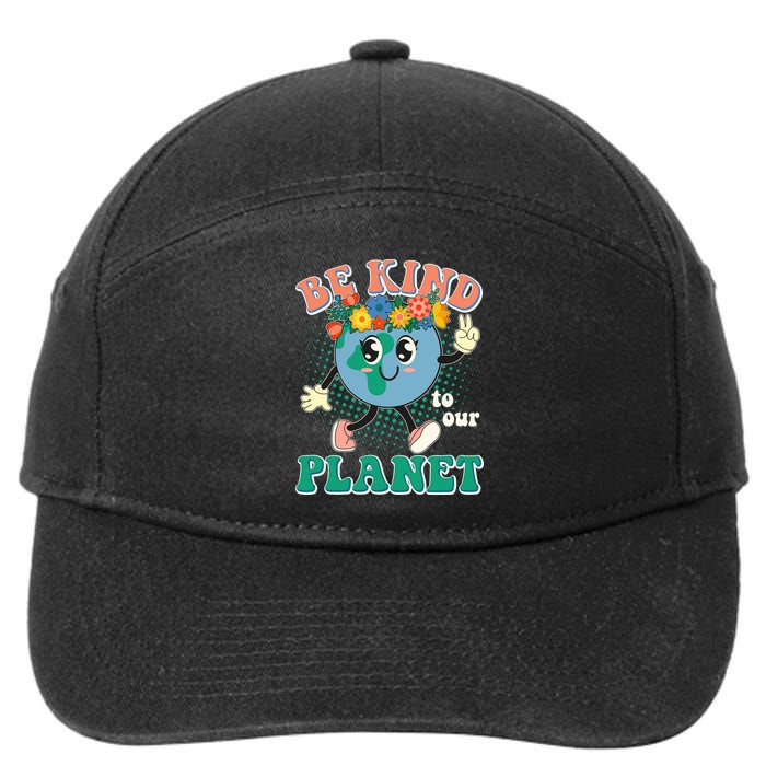 Be Kind To Our Planet Cute Retro Hippie Earth 7-Panel Snapback Hat