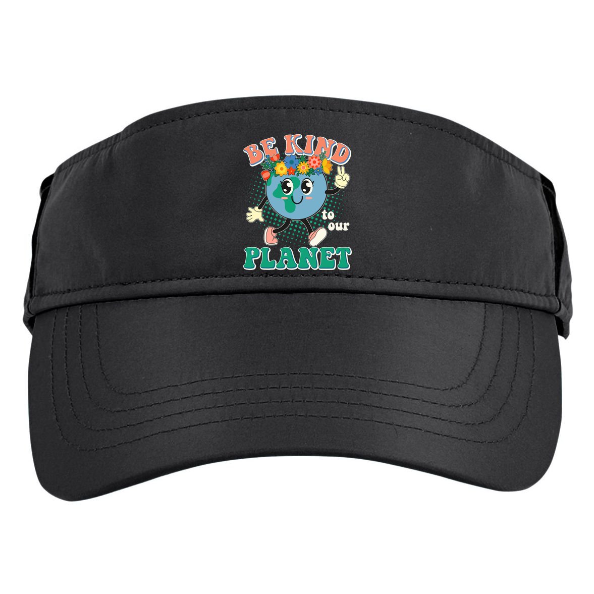 Be Kind To Our Planet Cute Retro Hippie Earth Adult Drive Performance Visor