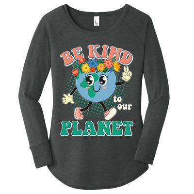 Be Kind To Our Planet Cute Retro Hippie Earth Women's Perfect Tri Tunic Long Sleeve Shirt