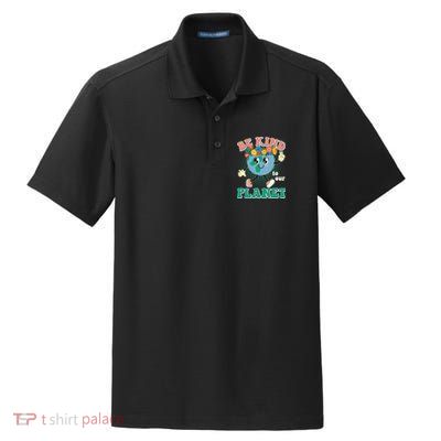 Be Kind To Our Planet Cute Retro Hippie Earth Dry Zone Grid Polo