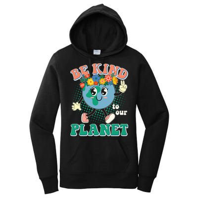 Be Kind To Our Planet Cute Retro Hippie Earth Women's Pullover Hoodie
