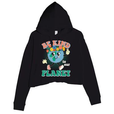Be Kind To Our Planet Cute Retro Hippie Earth Crop Fleece Hoodie
