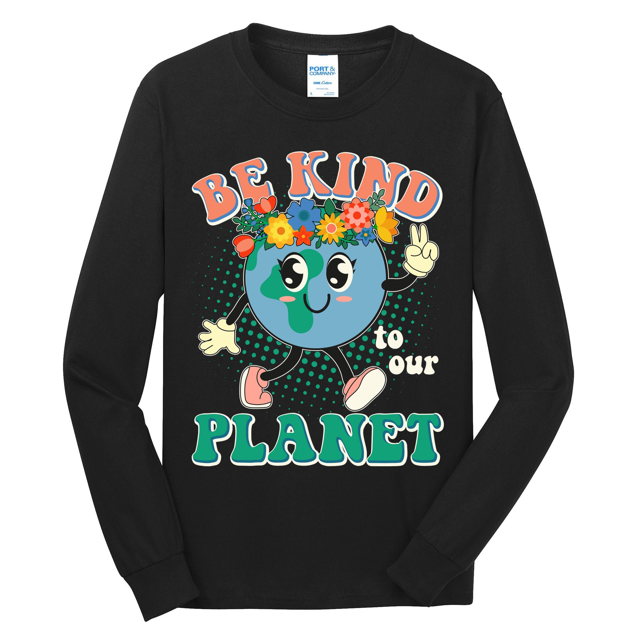 Be Kind To Our Planet Cute Retro Hippie Earth Tall Long Sleeve T-Shirt
