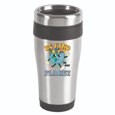 Be Kind To Our Planet Cute Retro Hippie Earth 16oz Travel Tumbler
