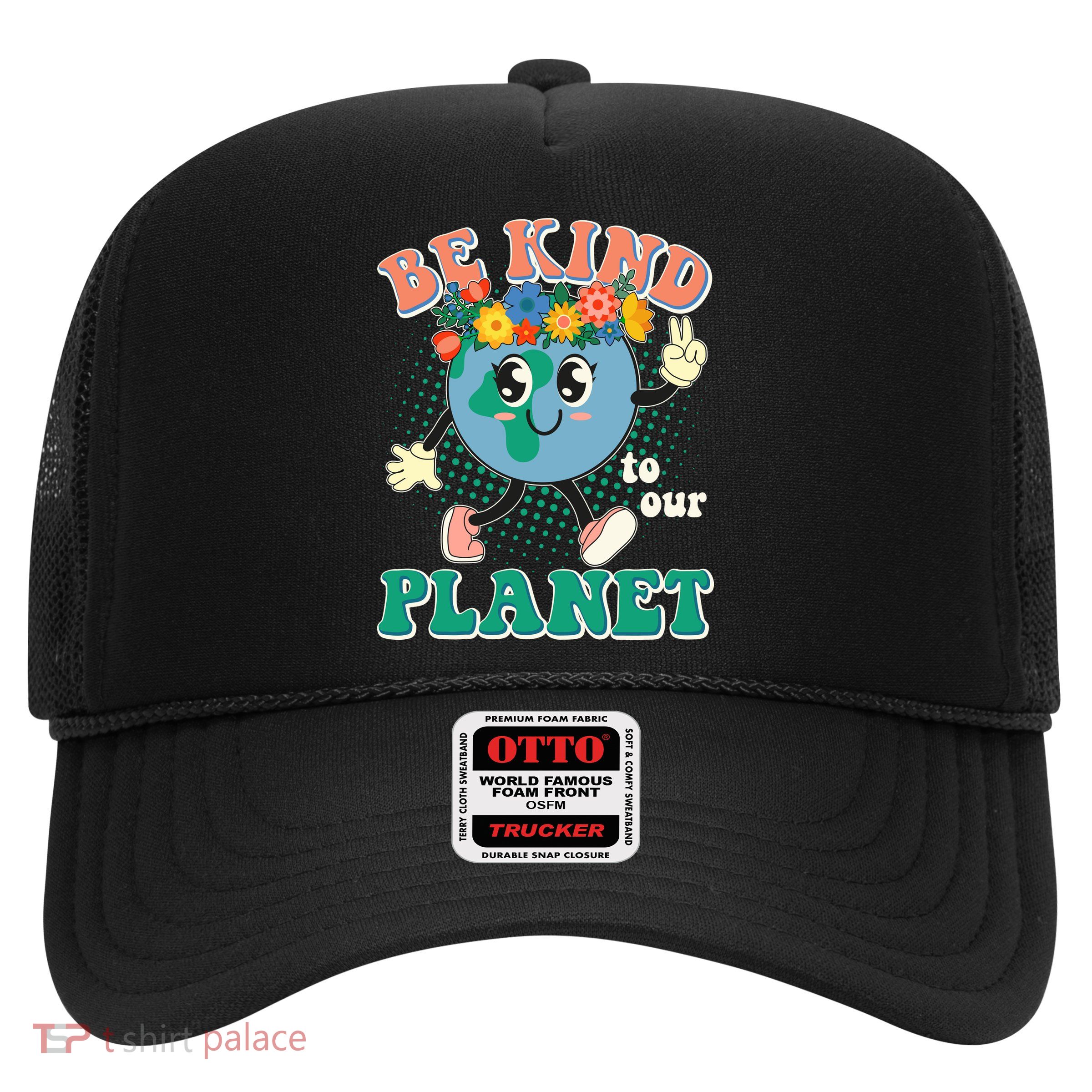 Be Kind To Our Planet Cute Retro Hippie Earth Trucker Hat