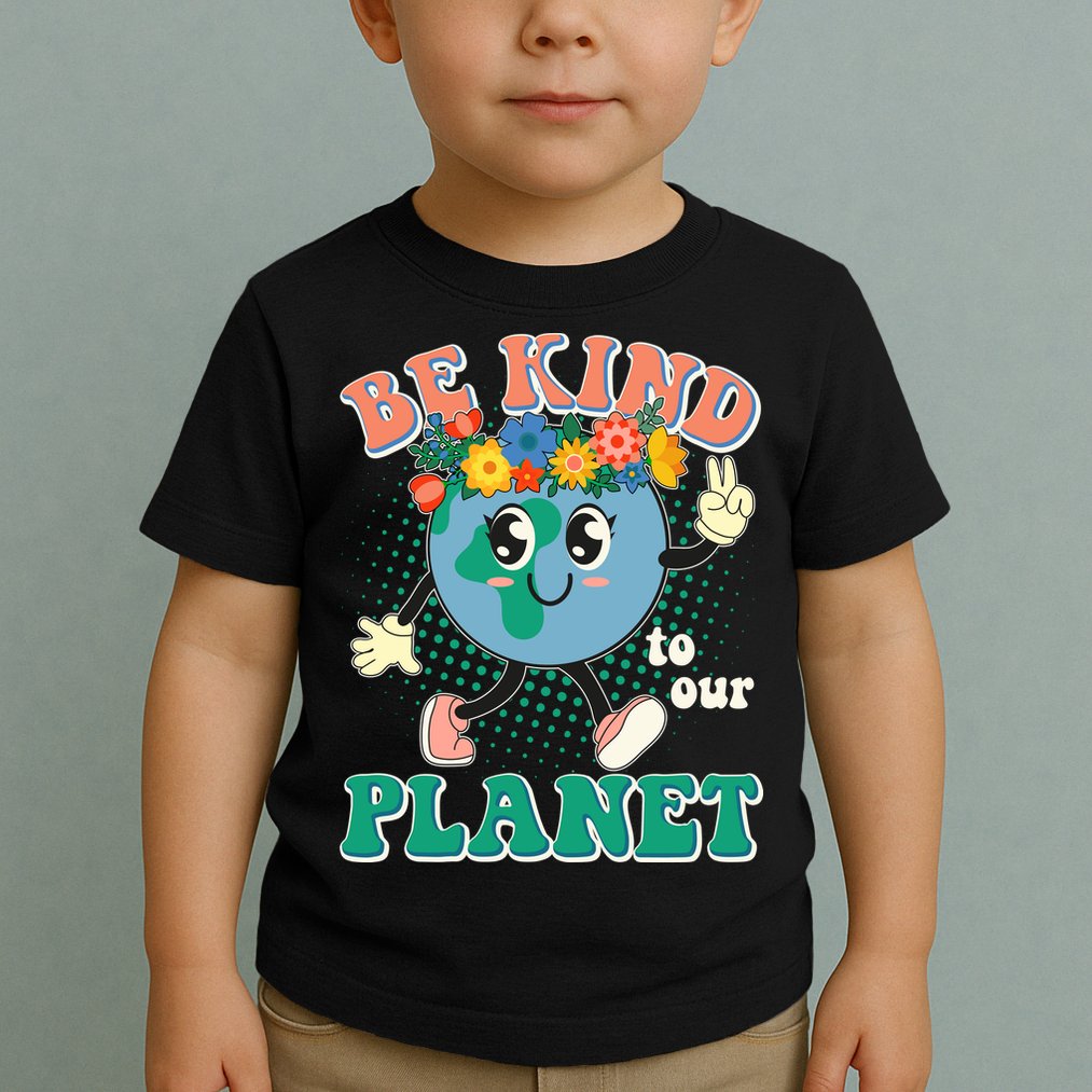 Be Kind To Our Planet Cute Retro Hippie Earth Toddler T-Shirt