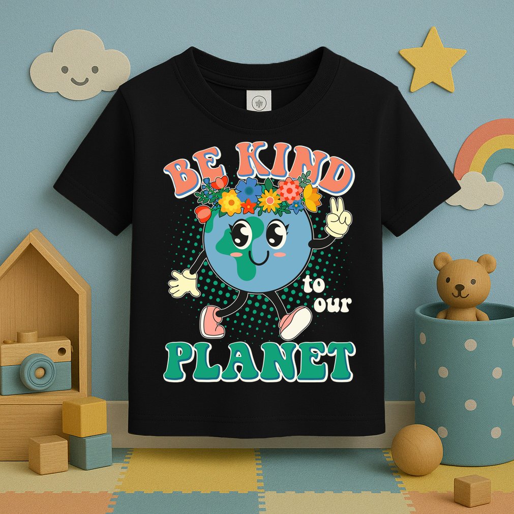 Be Kind To Our Planet Cute Retro Hippie Earth Toddler T-Shirt