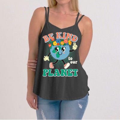 Be Kind To Our Planet Cute Retro Hippie Earth Women's Strappy Tank