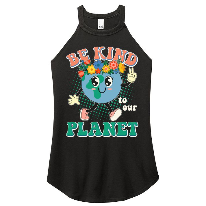 Be Kind To Our Planet Cute Retro Hippie Earth Women's Perfect Tri Rocker Tank