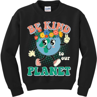 Be Kind To Our Planet Cute Retro Hippie Earth Kids Sweatshirt