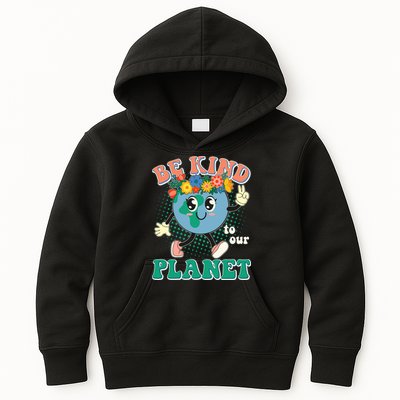 Be Kind To Our Planet Cute Retro Hippie Earth Kids Hoodie