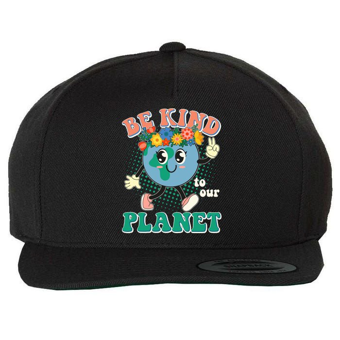 Be Kind To Our Planet Cute Retro Hippie Earth Wool Snapback Cap