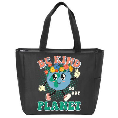 Be Kind To Our Planet Cute Retro Hippie Earth Zip Tote Bag