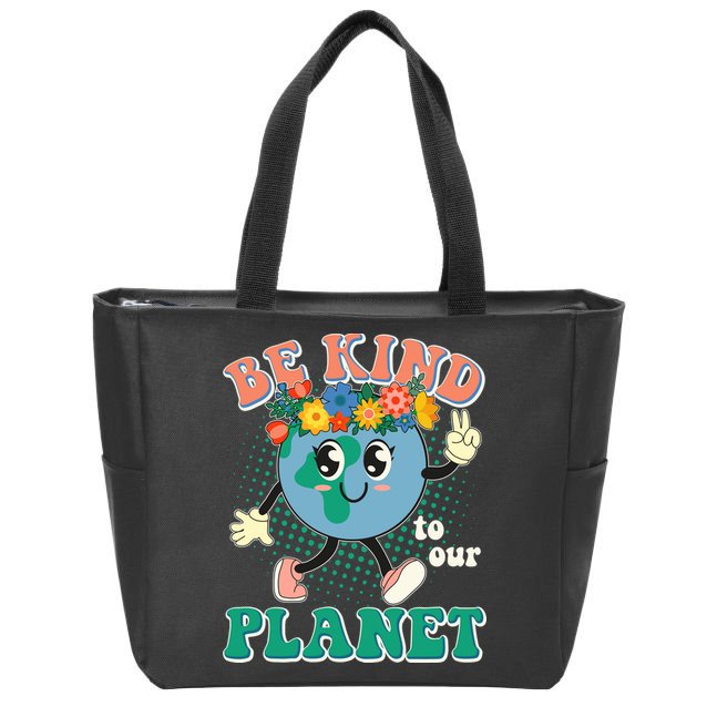 Be Kind To Our Planet Cute Retro Hippie Earth Zip Tote Bag