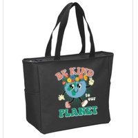 Be Kind To Our Planet Cute Retro Hippie Earth Zip Tote Bag