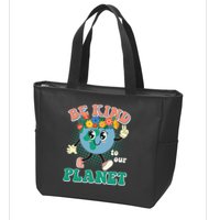 Be Kind To Our Planet Cute Retro Hippie Earth Zip Tote Bag