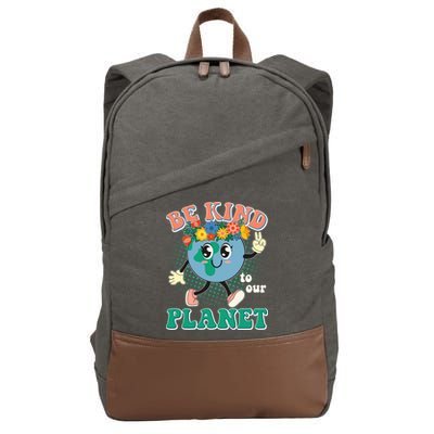 Be Kind To Our Planet Cute Retro Hippie Earth Cotton Canvas Backpack