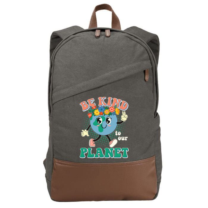 Be Kind To Our Planet Cute Retro Hippie Earth Cotton Canvas Backpack