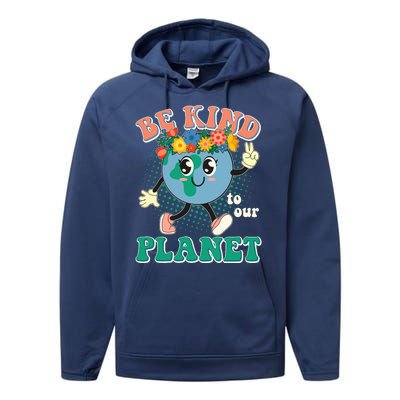 Be Kind To Our Planet Cute Retro Hippie Earth Performance Fleece Hoodie