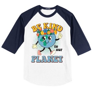 Be Kind To Our Planet Cute Retro Hippie Earth Baseball Sleeve Shirt