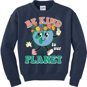 Be Kind To Our Planet Cute Retro Hippie Earth Kids Sweatshirt