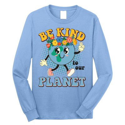 Be Kind To Our Planet Cute Retro Hippie Earth Long Sleeve Shirt