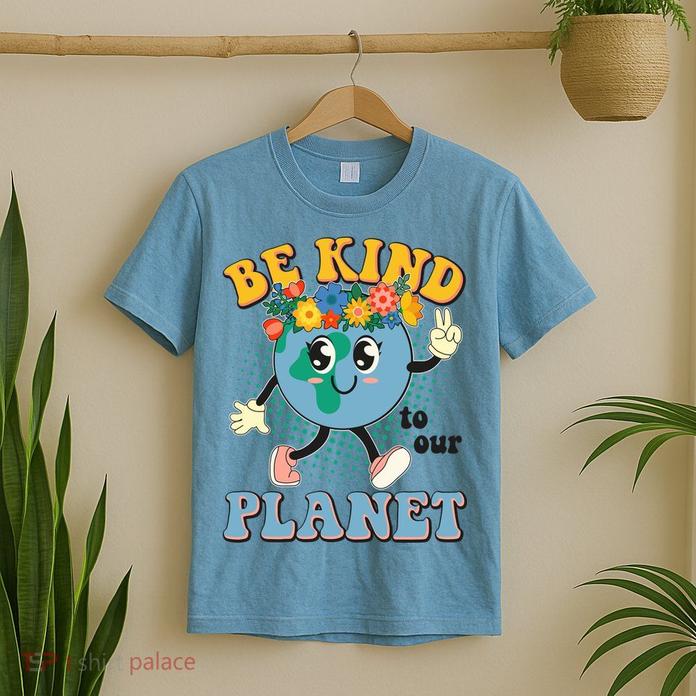 Be Kind To Our Planet Cute Retro Hippie Earth T-Shirt