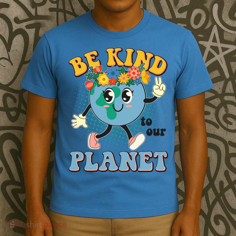 Be Kind To Our Planet Cute Retro Hippie Earth T-Shirt