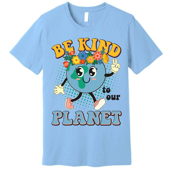 Be Kind To Our Planet Cute Retro Hippie Earth Premium T-Shirt