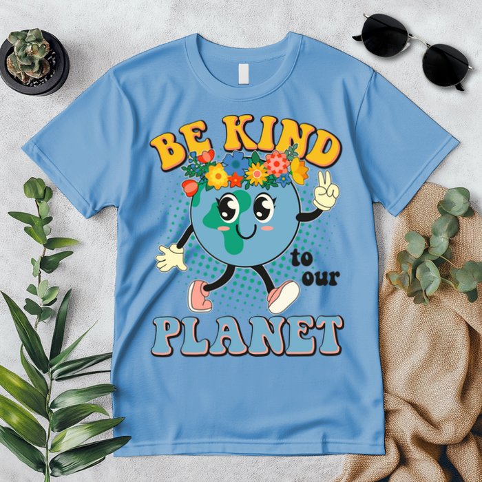 Be Kind To Our Planet Cute Retro Hippie Earth Premium T-Shirt