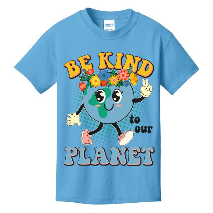 Be Kind To Our Planet Cute Retro Hippie Earth Kids T-Shirt