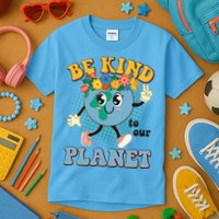 Be Kind To Our Planet Cute Retro Hippie Earth Kids T-Shirt