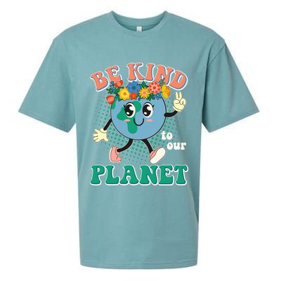 Be Kind To Our Planet Cute Retro Hippie Earth Sueded Cloud Jersey T-Shirt