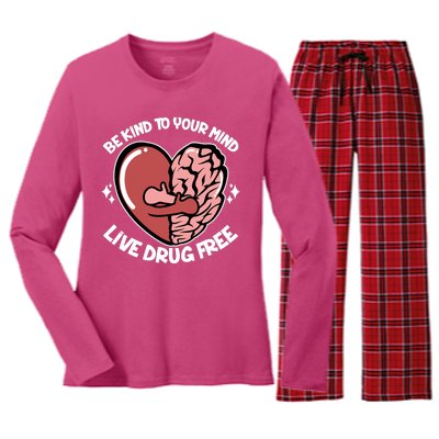 Be Kind To Your Mind Live Drug Free Women's Long Sleeve Flannel Pajama Set 