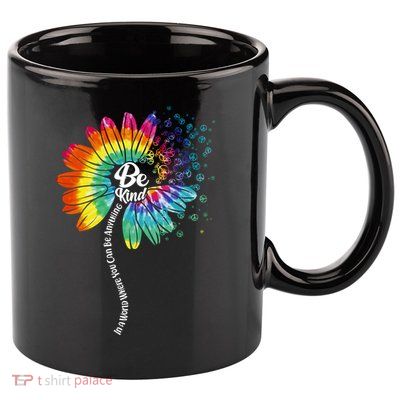 Be Kind Tie Dye Peace Flower 11oz C Handle Ceramic Mug