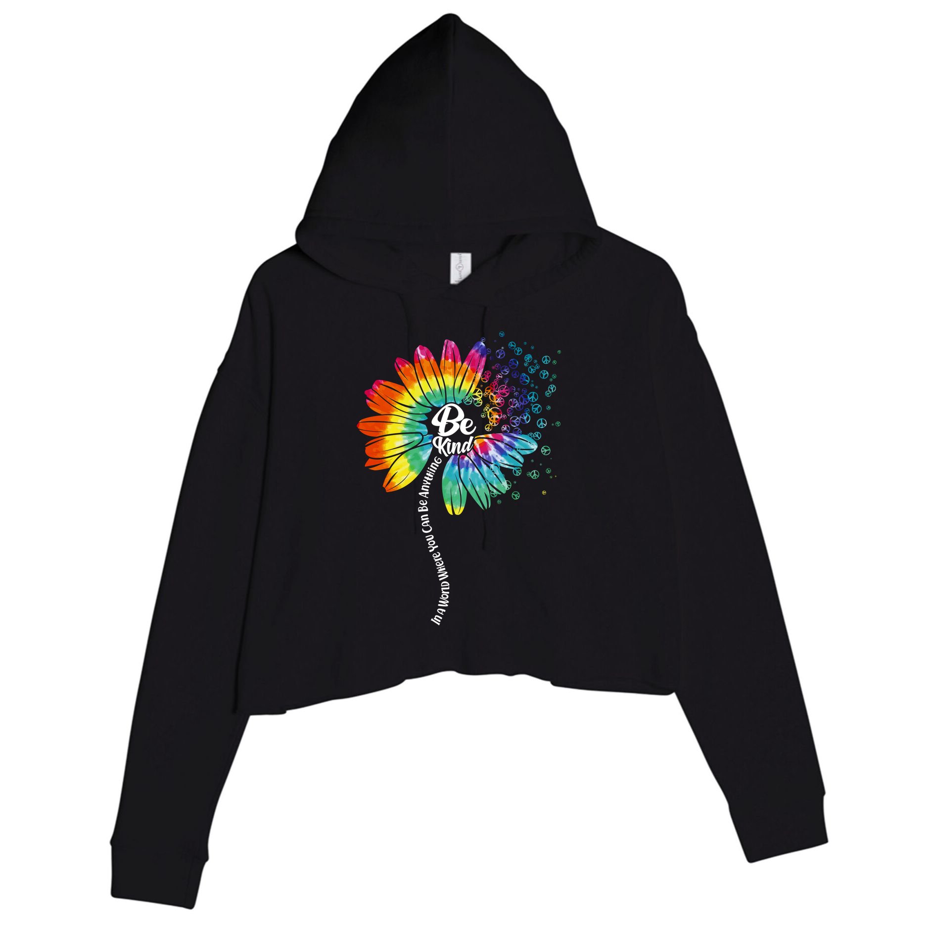 Be Kind Tie Dye Peace Flower Crop Fleece Hoodie