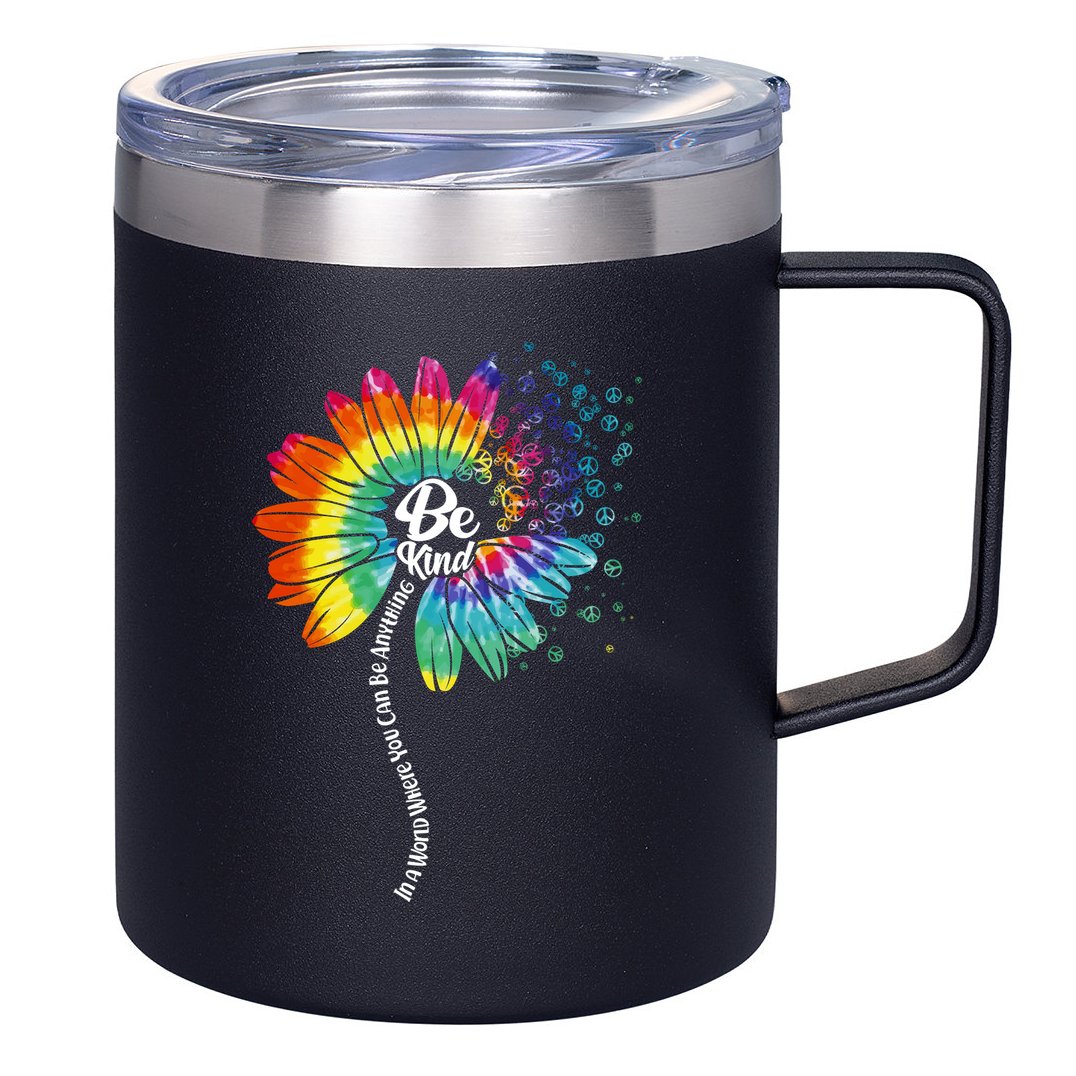 Be Kind Tie Dye Peace Flower 12oz Stainless Steel Coffee Mug