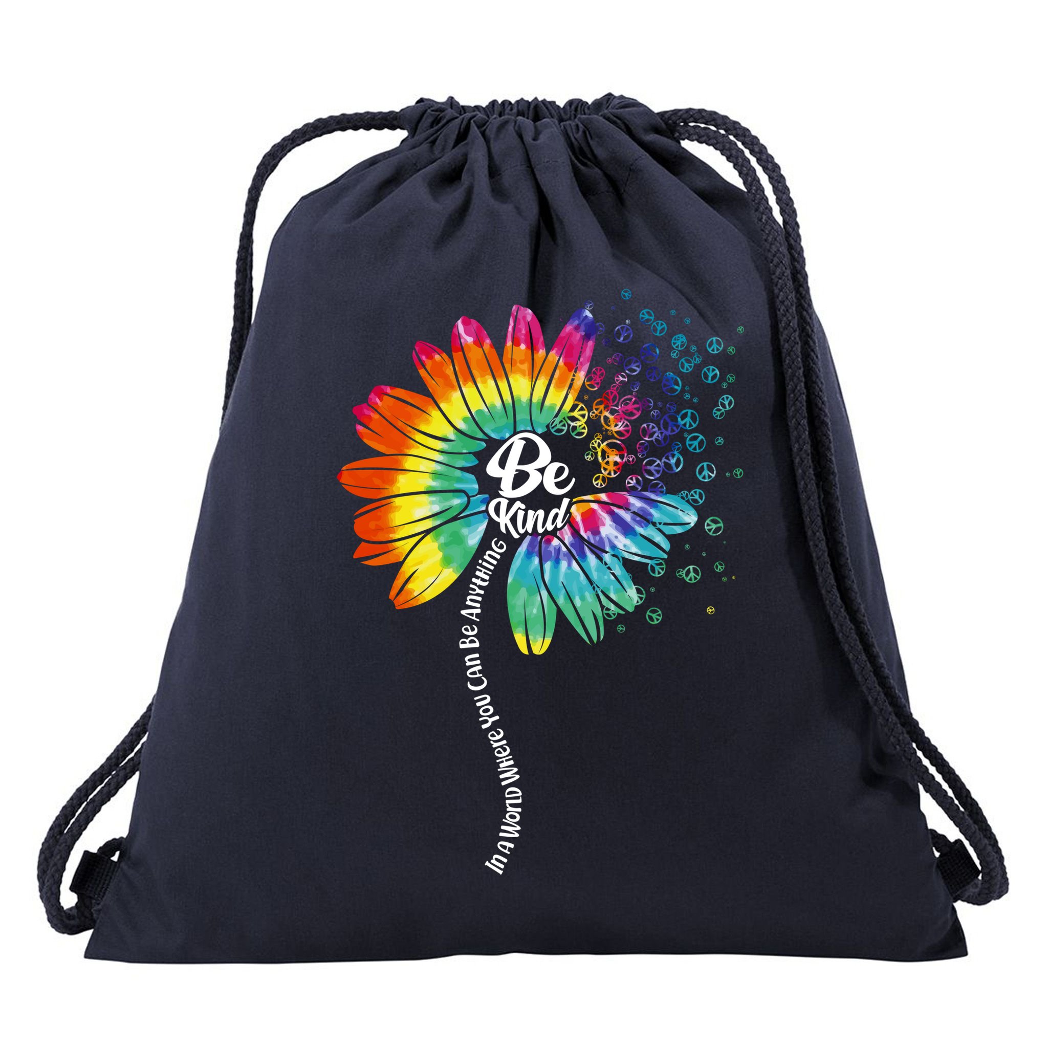 Be Kind Tie Dye Peace Flower Drawstring Bag