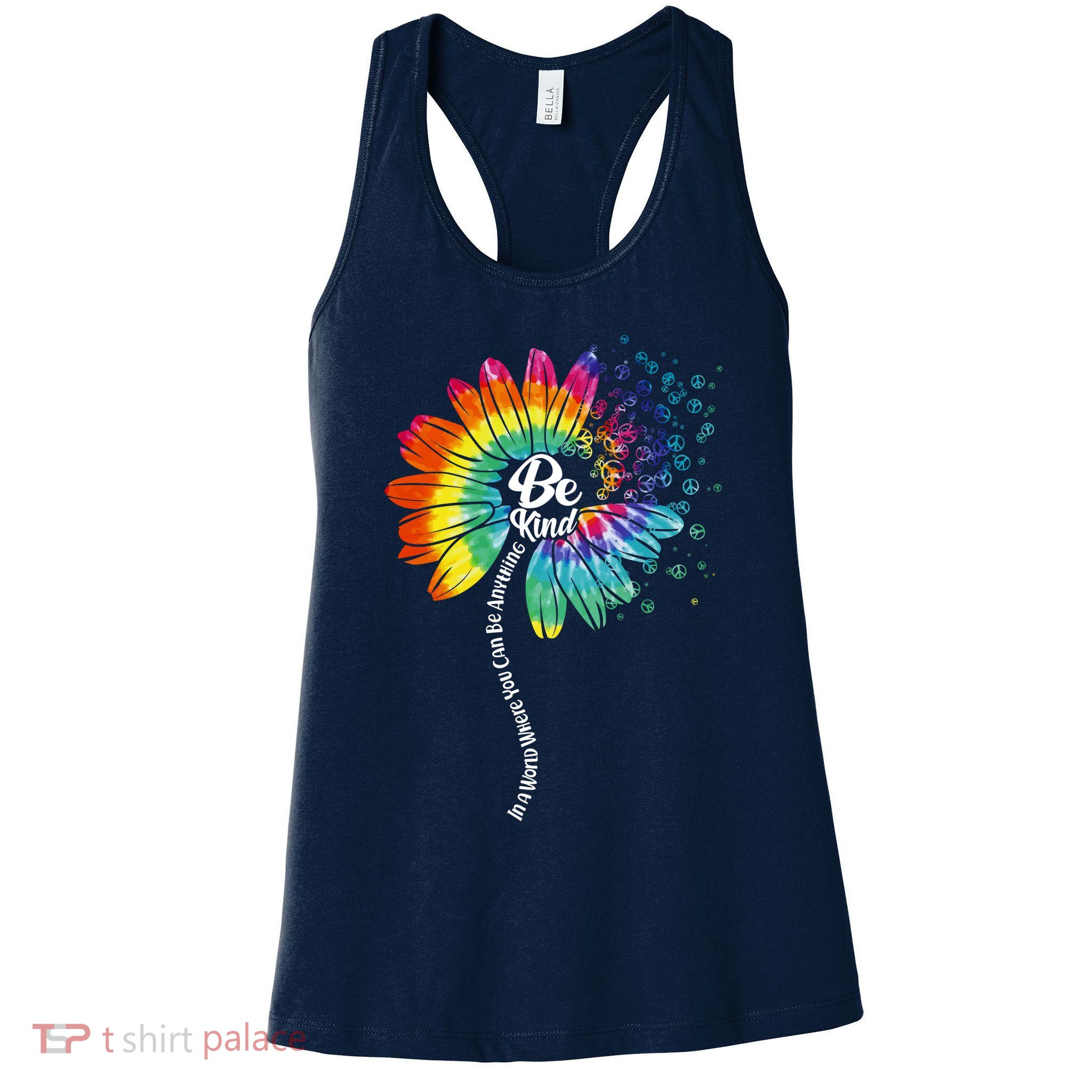 Be Kind Tie Dye Peace Flower Womens Tank Top