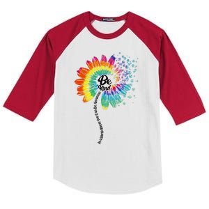 Be Kind Tie Dye Peace Flower Kids Colorblock Raglan Jersey