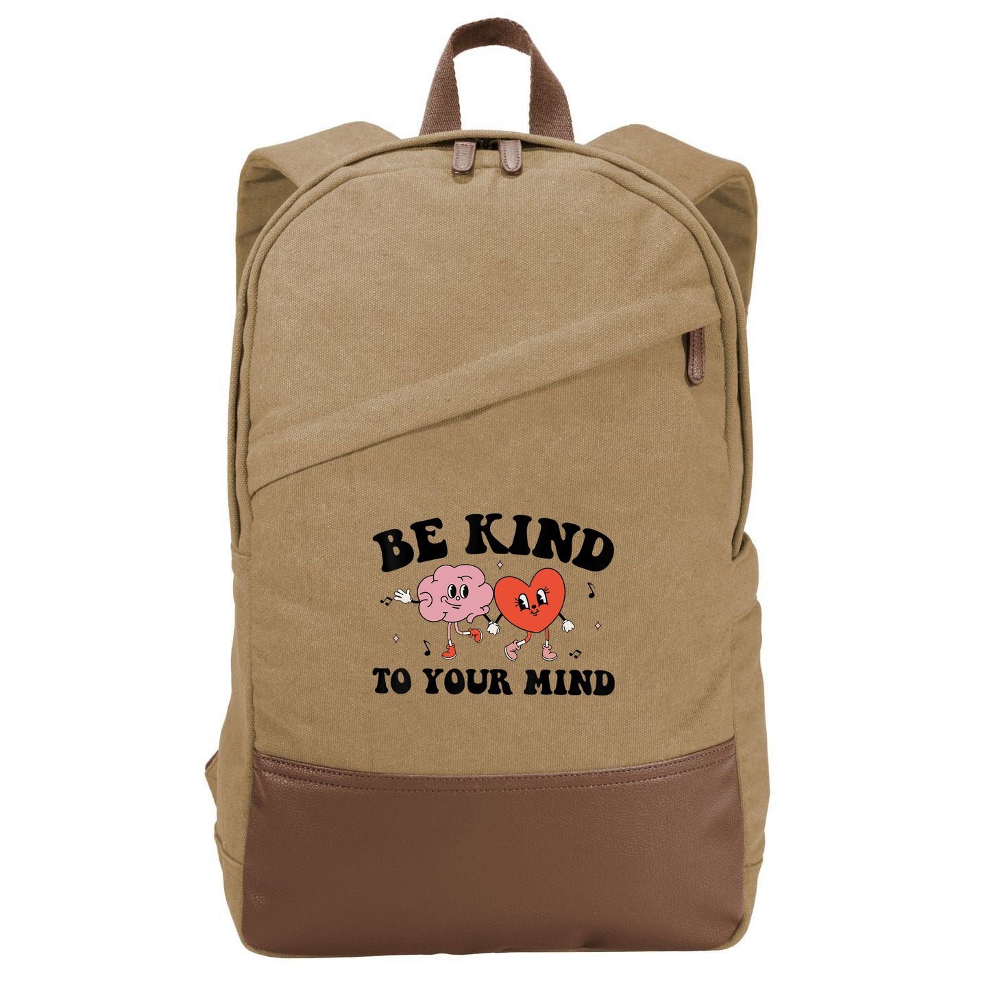 Be Kind To Your Mind Groovy Retro Mental Health Awareness Cotton Canvas Backpack