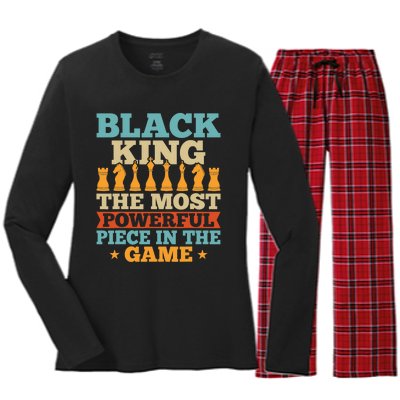 Black King The Most Powerful Piece In The Game Women's Long Sleeve Flannel Pajama Set 